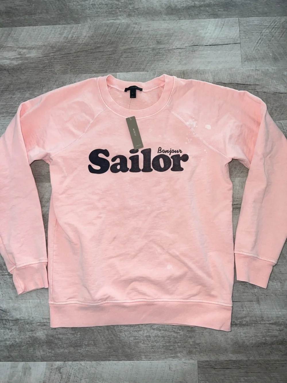 NEW J. Crew “Bonjour Sailor” Light Pink Sweatshirt with Slight Paint Splatter - Picture 3 of 8